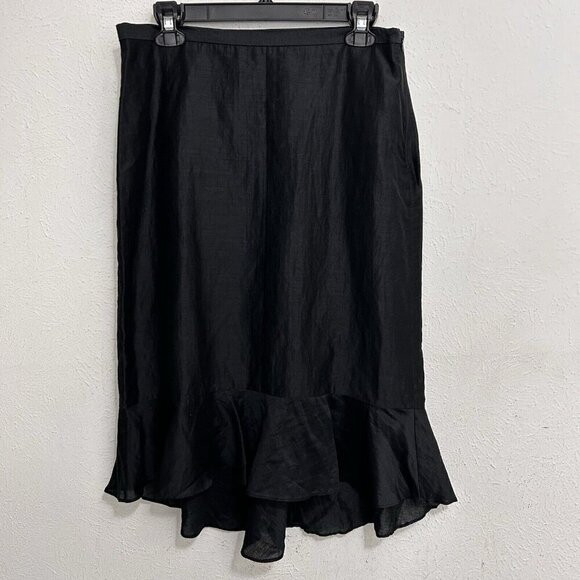 BANANA REPUBLIC Women’s Black Silk Blend Ruffle Hem Asymmetrical Skirt Size 10 - Picture 1 of 11